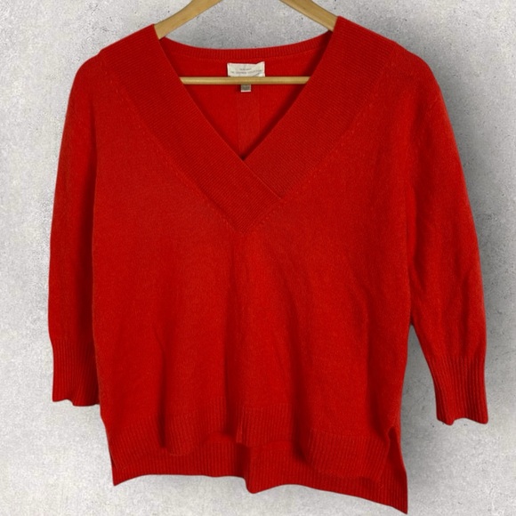 Anthropologie 100% Cashmere V-Neck Knit‎ Sweater Size Small Orange Bohemian Boho - Picture 4 of 14